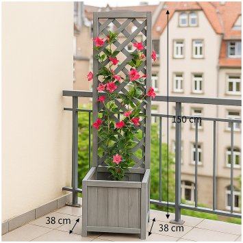 Pflanzkasten mit Rankgitter aus Holz grau Blumenkasten für Terrasse, Balkon und Garten