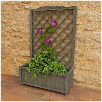 Pflanzkasten mit Rankgitter aus Holz Grau Blumenkasten für Terrasse und Balkon