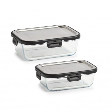 Vorratsbehälter Glas/Edelstahl/Kunststoff 2er-Set