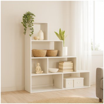 Stufenregal in Weiß Raumteiler Bücherregal 114 x 114 x 30 cm vielseitig einsetzba