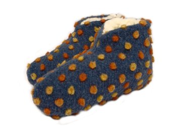 Bettschuhe Wolle Noppen blau - 36/37 linke