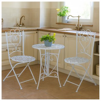 Romantisches 3-teiliges Bistro-Set aus Metall - Weiß