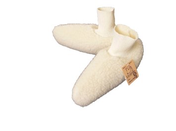 Bündchen-Bettschuhe Wolle ecru - 38/39 linke