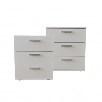 Nachtkommode 3 Schubladen Nina Weiß 2er-Set