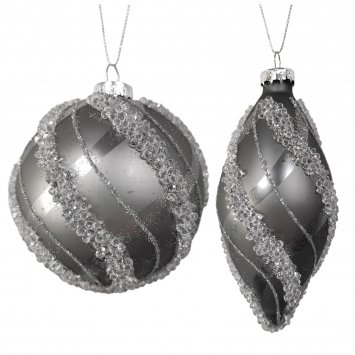 Weihnachtskugeln 2er Set Silber Glitzer