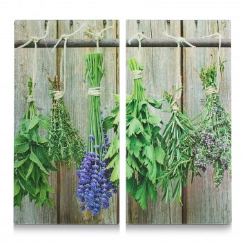 Herdabdeckplatten Set 2-tlg., Glas Kräuter