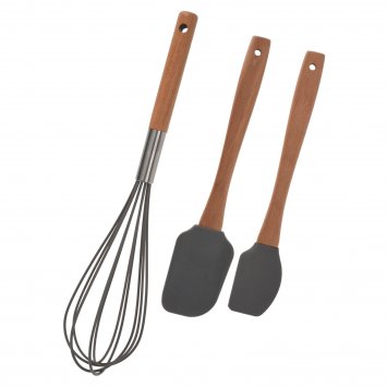 Kochbesteck-Set 3-teilig Holz/Silikon
