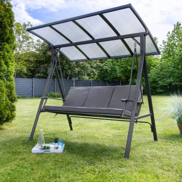 Gartenschaukel 3-Sitzer Hollywoodschaukel mit Dach grau