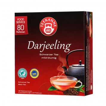 Teekanne Darjeeling schwarzer Tee mild blumig 80 Teebeutel 132g