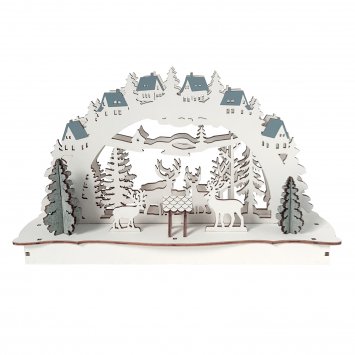 Schwibbogen Weiß Rehe an der Futterkrippe