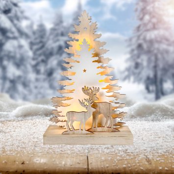 LED Weihnachsdeko Rehe vor Baumsilhouette