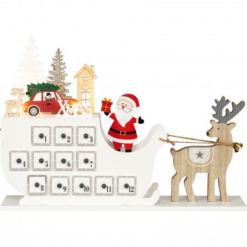 Adventskalender Weihnachtsmann auf Rentierschlitten
