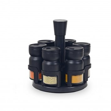 Gewürzständer 7 teiliges Set Schwarz 6 Gläser 1 Ständer