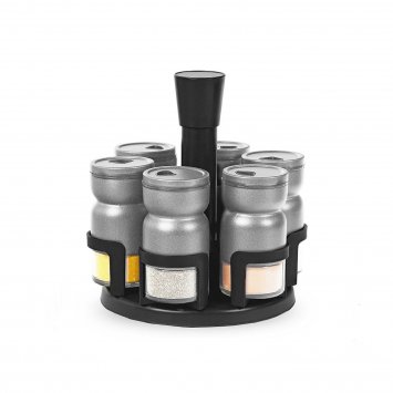 Gewürzständer 7 teiliges Set Grau 6 Gläser 1 Ständer