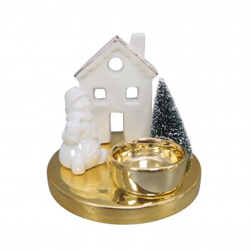 Teelichthalter Winterdorf Schneemann