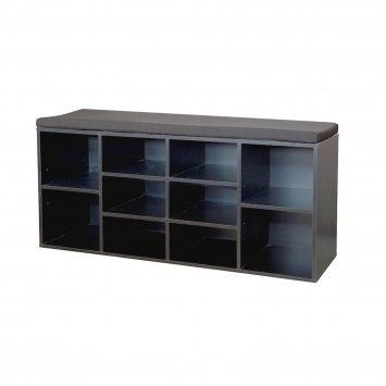 Garderobenbank mit 10 Fächern inkl. Sitzkissen Schwarz