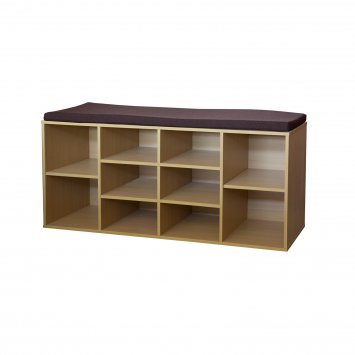 Garderobenbank mit 10 Fächern inkl. Sitzkissen Buche