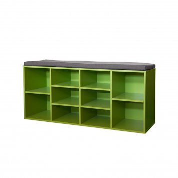 Garderobenbank mit 10 Fächern inkl. Sitzkissen Grün