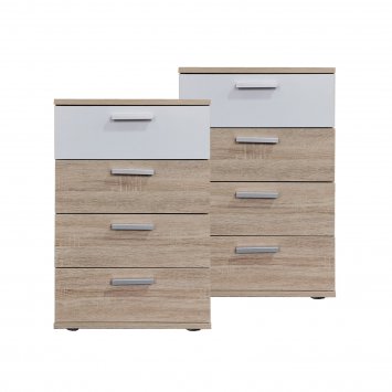 Nachtkommode 4 Schubladen Nina Sonoma Weiß 2er-Set