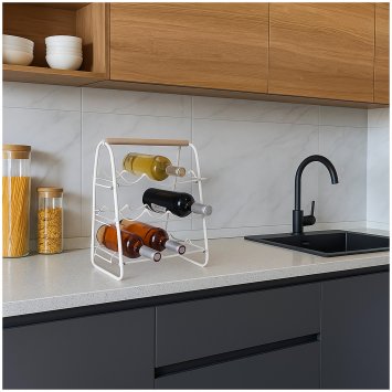 Weinregal aus Metall mit Holzgriff Platz für 9 Flaschen