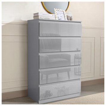 Sideboard Kenji 5 Schubladen Hochglanz Grau