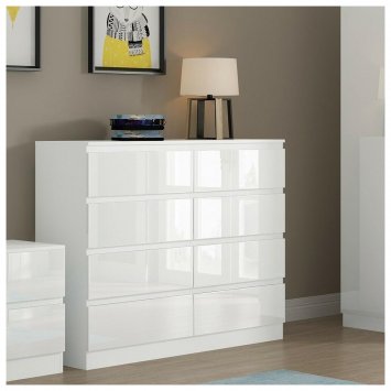 Sideboard Kenji 8 Schubladen Hochglanz Weiß