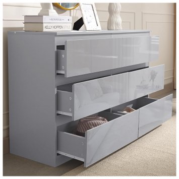 Sideboard Kenji 8 Schubladen Hochglanz Grau