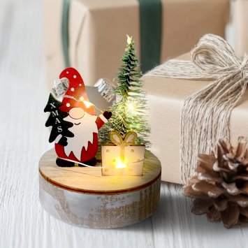 Beleuchtete Weihnachtsdeko Weihnachtswichtel mit Geschenk