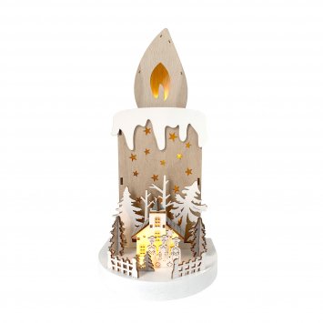 Leuchtdeko Kerze mit Kirche und Sternsingern