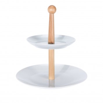 Etagere 2-stufig Porzellan, Holz