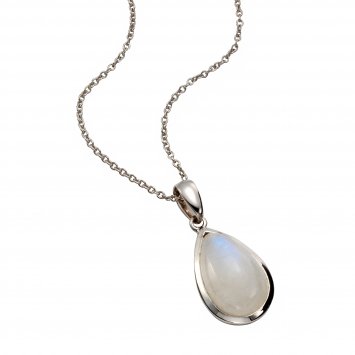 Halskette Silber 925 rhodiniert 45/42cm lang mit echtem Rainbow Mondstein 17x10,5mm