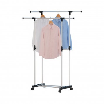 Höhenverstellbarer Kleiderständer mit Doppelstange Stabiler Garderobenständer auf Rollen