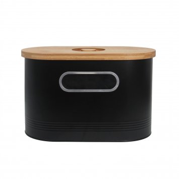 Brotkasten Schwarz mit Holzdeckel