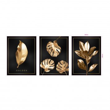 Wandbilder 3er Set Golden Leaves