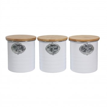 Vorratsdosen 3er-Set mit Holzdeckel Landhaus Weiß