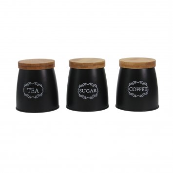 Vorratsdosen 3er-Set mit Holzdeckel Landhaus Schwarz