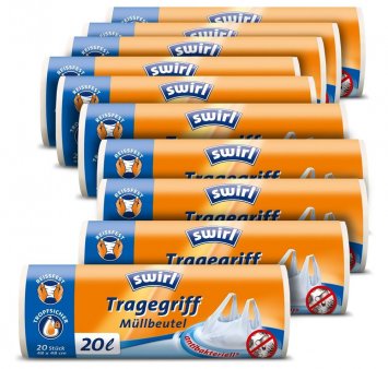 Swirl Tragegriffmüllbeutel 20 Liter reißfeste Folie 10er Pack