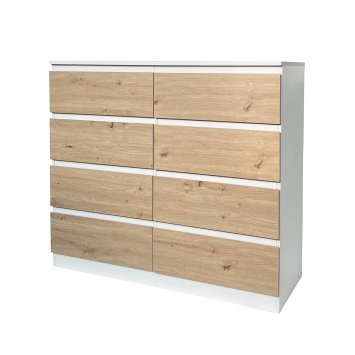 Kommode 8 grifflose Schubladen Thekla Weiß-Artisaneiche