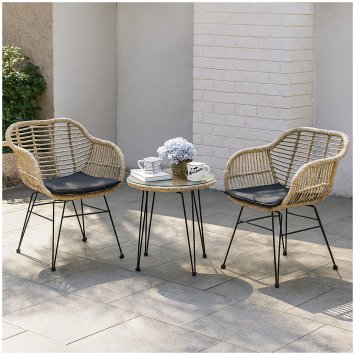Balkonmöbel Set 3-teilig Rattan Optik mit Tisch und 2 Stühlen