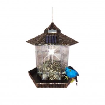 Vogelfutterhaus Nessa Metallic Gold mit Solarpanel