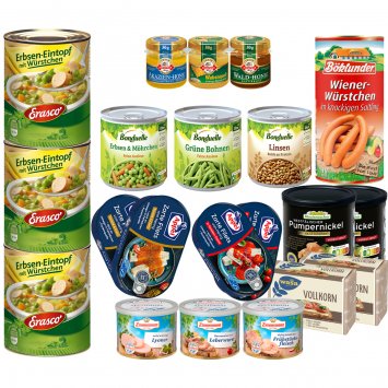 Grundnahrungsmittelbox Lebensmittelbox aus haltbaren Produkten