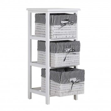 Regal mit 3 Körben Mia Landhaus Weiß Schwarz