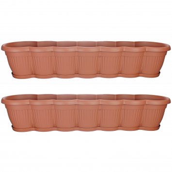 Blumenkasten mit Untersetzer 80 cm 2er Set Terracotta