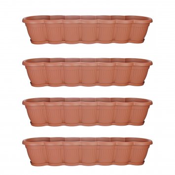 Blumenkasten mit Untersetzer 80 cm 4er Set Terracotta