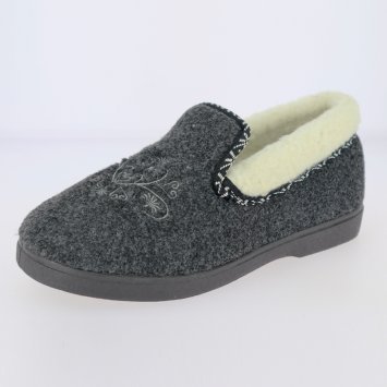 Da.Hausschuh m.Stickerei,grau