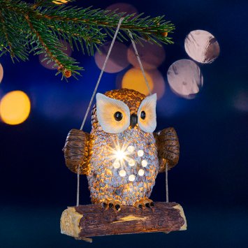 LED Solar Eule auf einer Schaukel