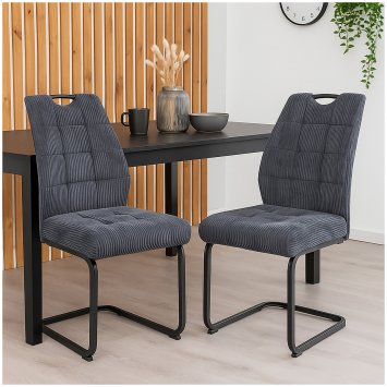 Modernes 2er Set Schwingstühle Dunkelgrau mit trendigem Cord-Bezug