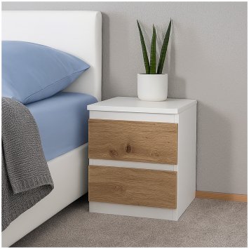 Nachtkommode 2er Set Weiß-Artisaneiche mit 2 grifflosen Schubladen