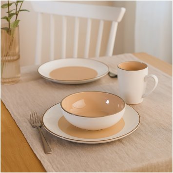 Kombiservice 16-teilig Metallicrand Cremeweiß Hellbraun