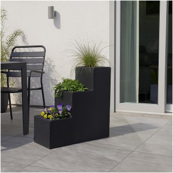 Moderner Blumentopf in Steinoptik 3-stufiges Pflanzgefäß für Garten u.Terrasse